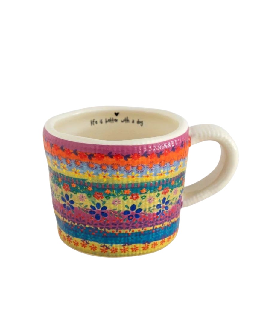 Colorful patterned mug on a white background
