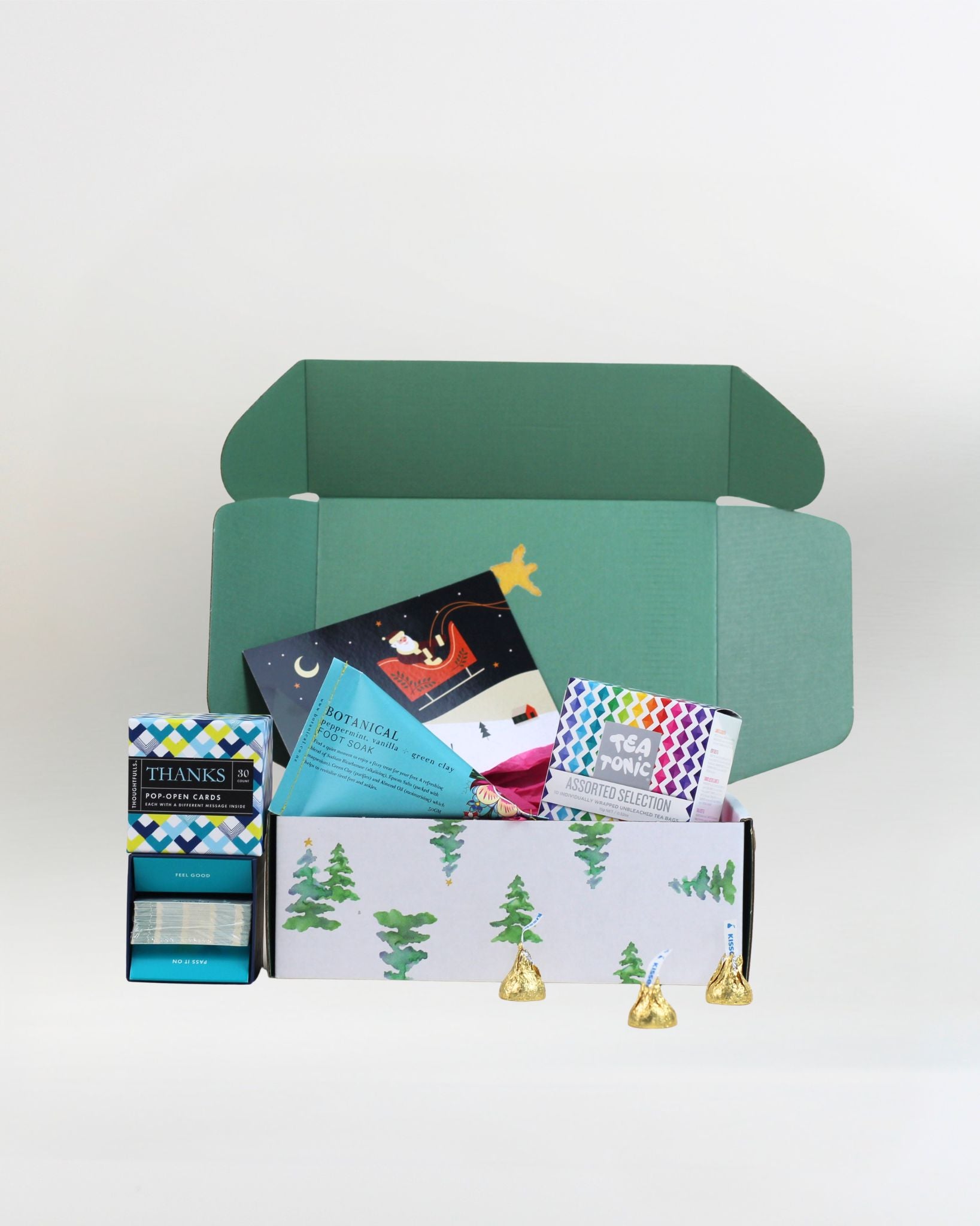 $39.99 teacher Christmas gift box with Tea Tonic tea sampler, Botanical foot soak and ThoughtFulls thank you cards