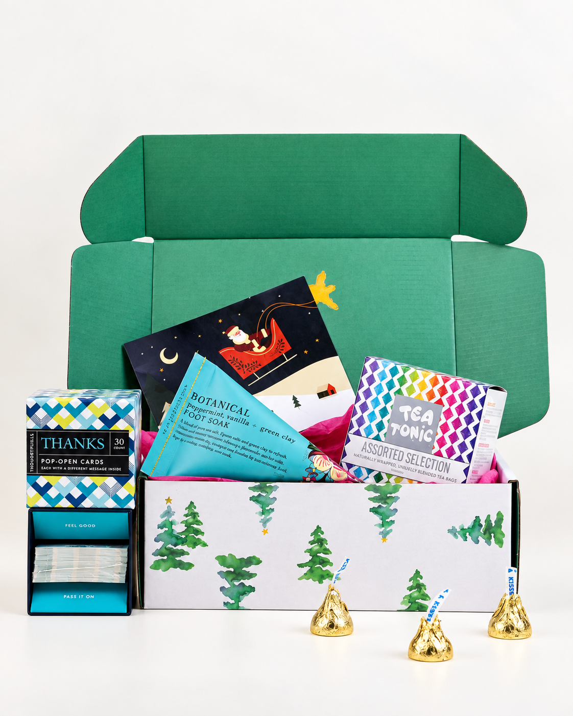 $39.99 teacher Christmas gift box with Tea Tonic tea sampler, Botanical foot soak and ThoughtFulls thank you cards