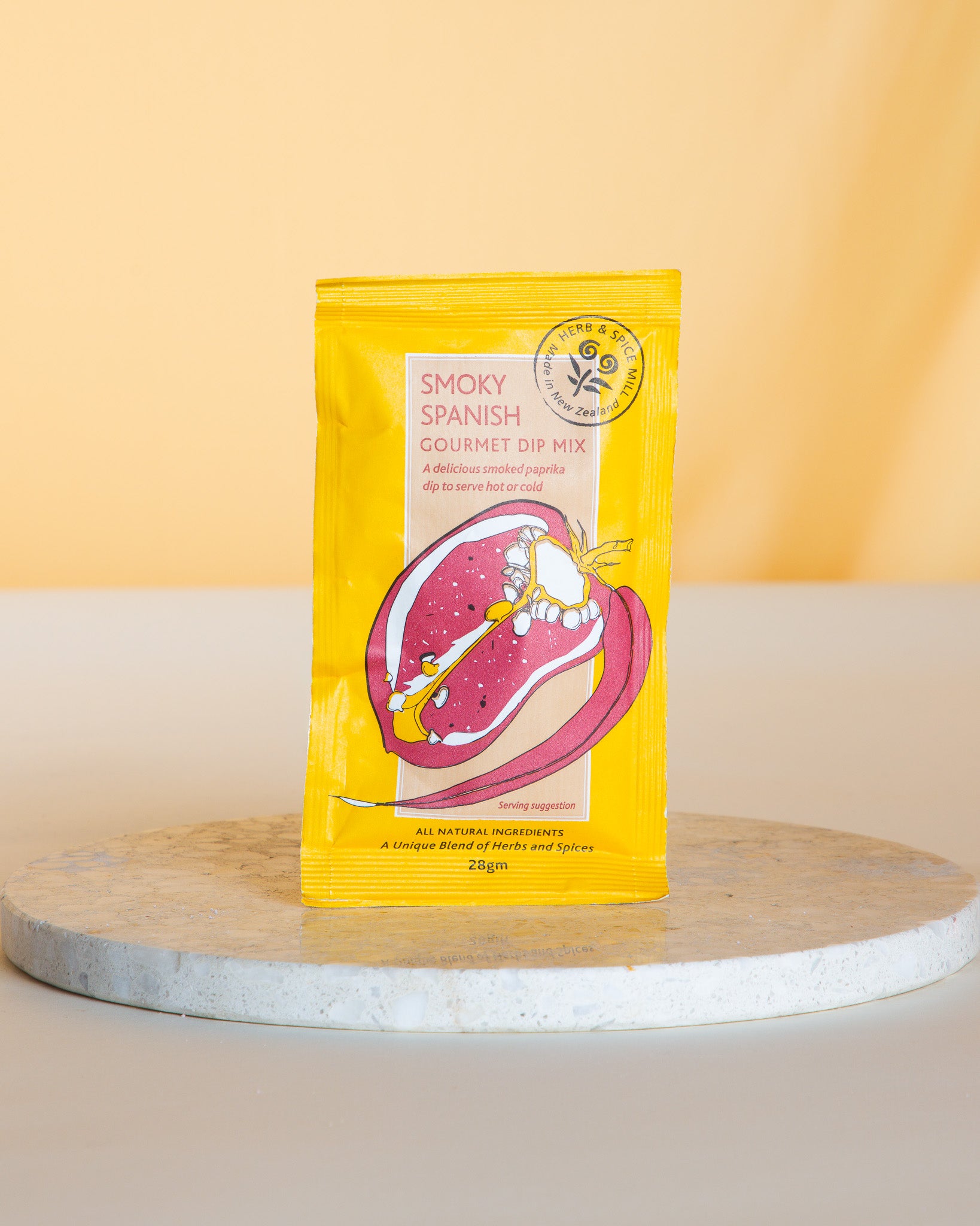 Yellow packet of smoky Spanish gourmet dip mix 