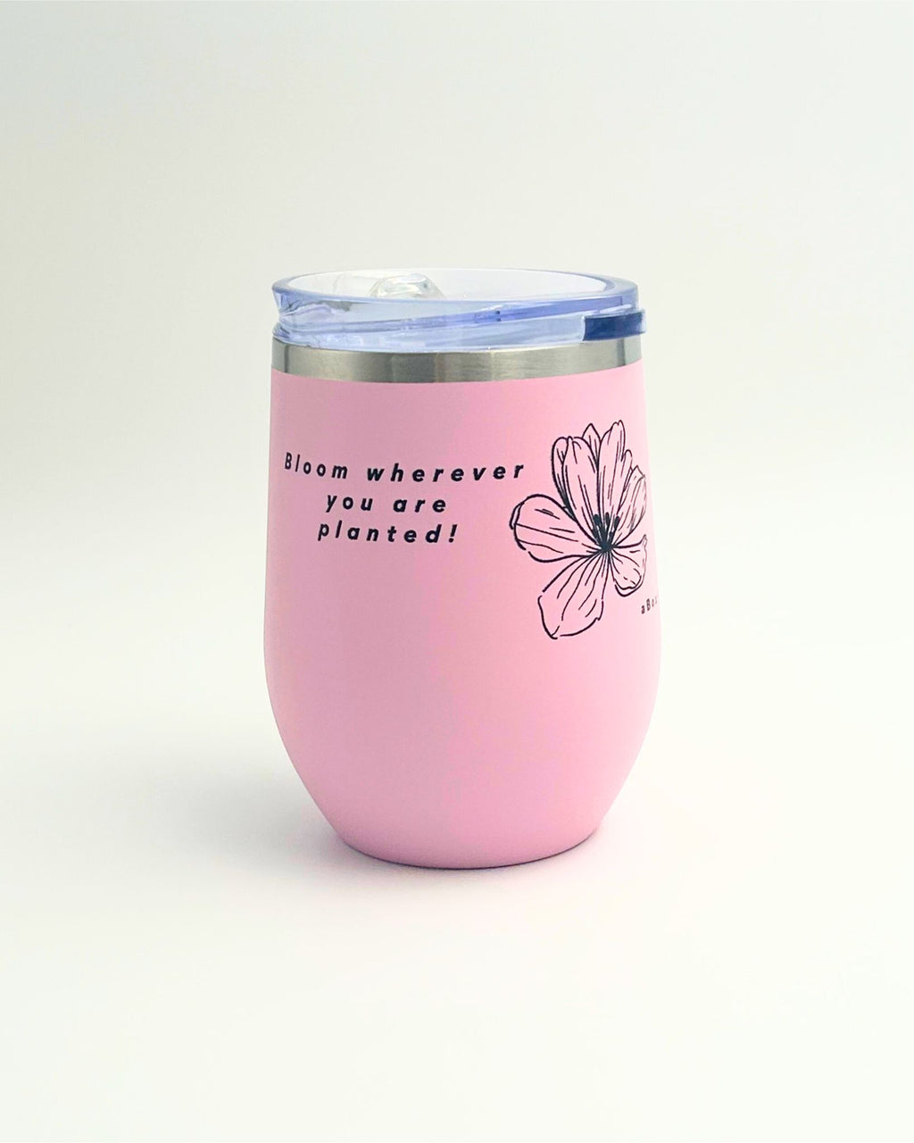 Baby pink Keep Cup with ‘Bloom Wherever You Are Planted’ print – ceramic-lined, insulated, and stainless steel outer. Perfect for coffee or tea lovers, ideal for gift boxes, thoughtful gifts, and wellbeing gifts NZ. Stylish, practical, and inspiring for daily use.