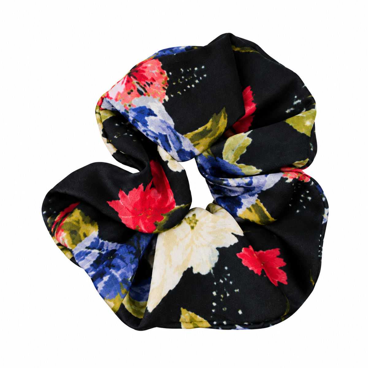 Black Floral:
Bluhen Black Floral Microfiber Scrunchie with colourful floral print