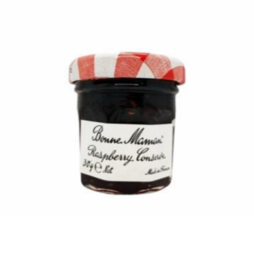 Bonne Maman Mini Raspberry Jam 30g in iconic gingham glass jar for gourmet gift boxes in New Zealand.