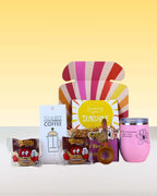 Quirky Fun Gifts NZ Box-Full of Coffee and Cookies with KeepCup, Colombian coffee, Cookie Monster cookies, coffee scoop, and personalised card