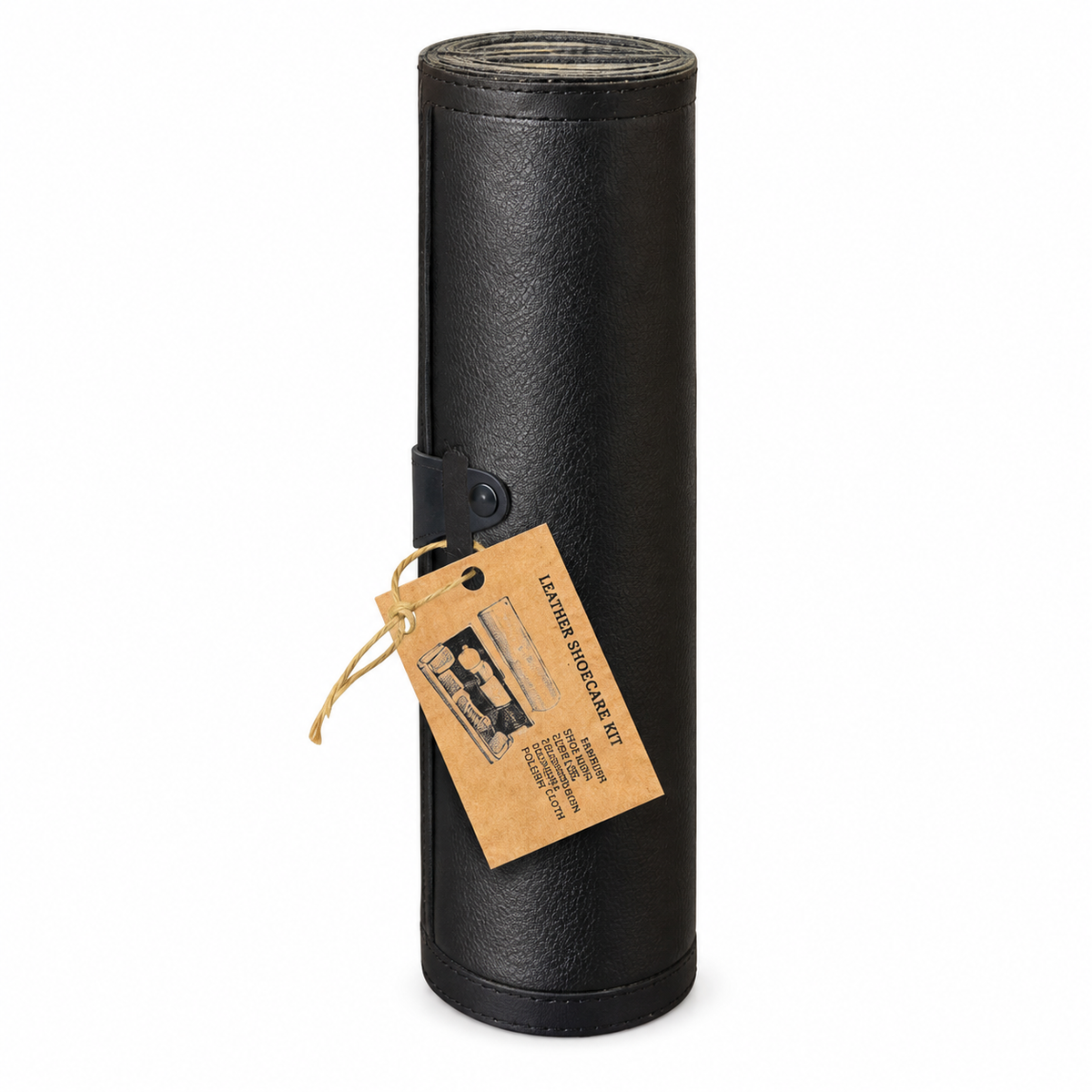 Craftsman Leather Shoe Cleaning Kit in black cylindrical travel case