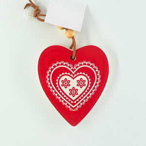Hanging Heart Red Christmas Folk Lace | Handmade Unique Gifts