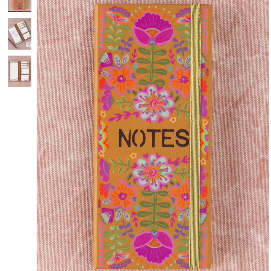 Folk Flower Sticky Note Book with floral hard cover, colourful page flags and sticky notes.