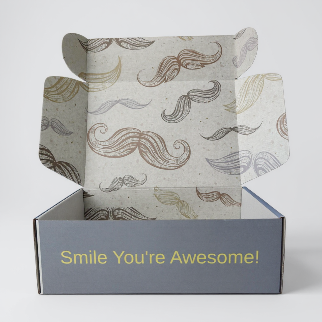 A decorative and novelty moustache gift box with playful design, suitable for quirky gifts, storage, or display.