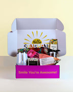 The A Box-Full of Happiness Fun Gift Box NZ is packed with treats, a bath bomb, tumbler, uplifting notes, and a personalised card – the perfect playful gift for her or him.