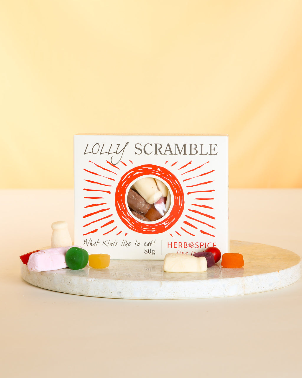 Enjoy a fun mix of classic Kiwi lolly scramble by Herb & Spice Fine Foods, packed in a small box and made in New Zealand. Perfect for gifting, adding to gift boxes, or enjoying a nostalgic sweet treat.