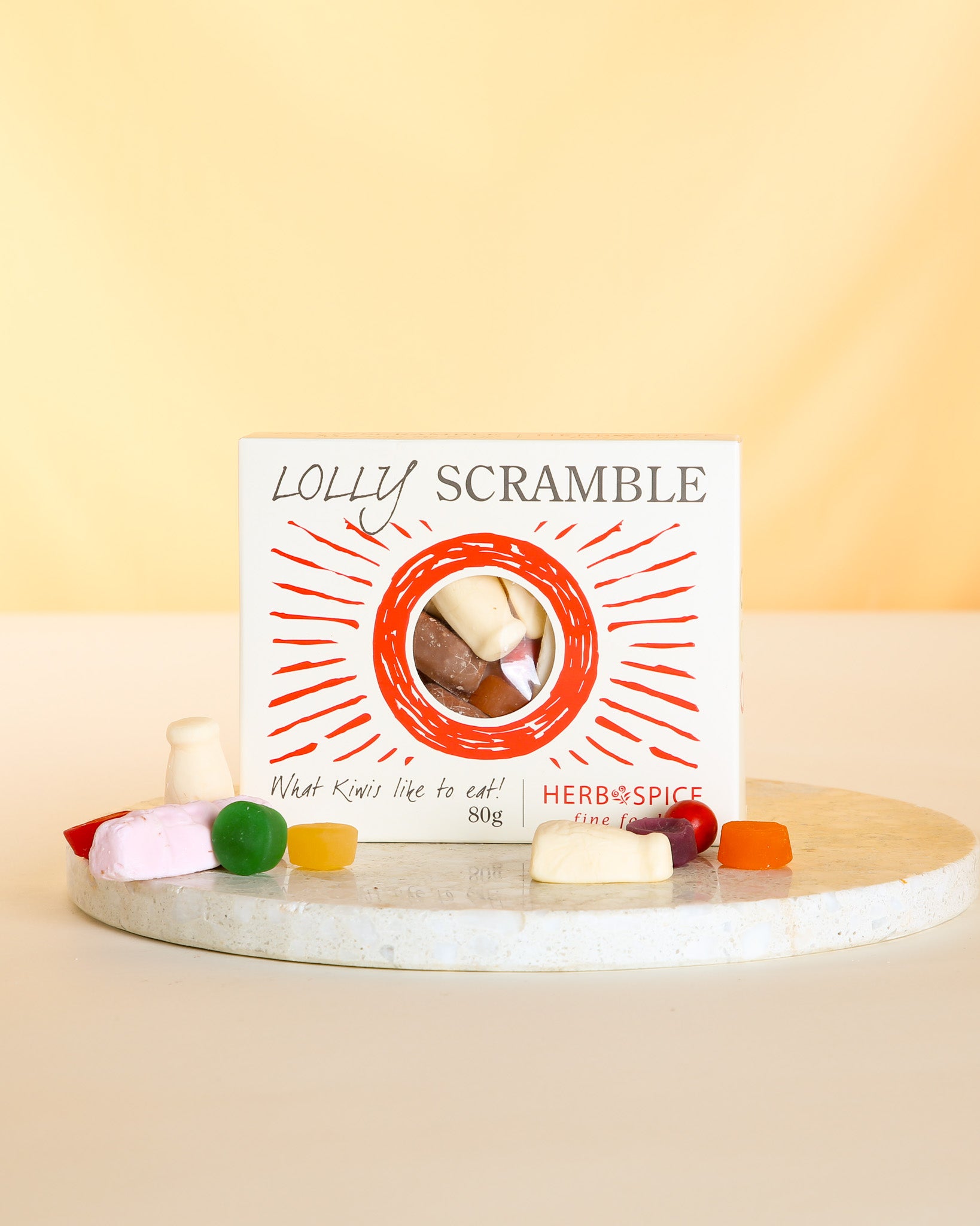 Enjoy a fun mix of classic Kiwi lolly scramble by Herb & Spice Fine Foods, packed in a small box and made in New Zealand. Perfect for gifting, adding to gift boxes, or enjoying a nostalgic sweet treat.