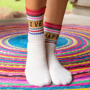 Live Happy & Peace & Love Crew Socks