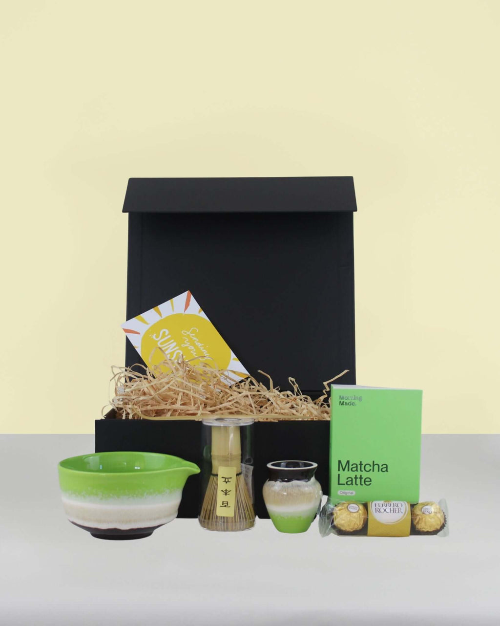 Luxury Matcha Latte Set NZ with ceramic bowl, bamboo whisk, premium organic matcha, and chocolates, perfect for gifting or mindful tea rituals in New Zealand.