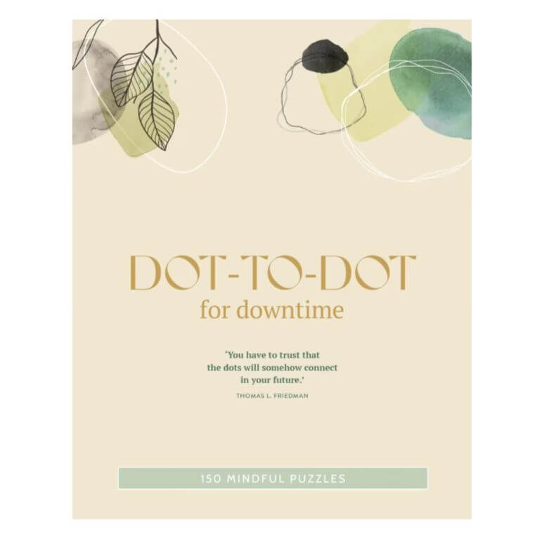 Front cover of guided puzzle book – mindful dot-to-dot, thoughtful Wellbeing Gift NZ for birthdays, self-care, and relaxation