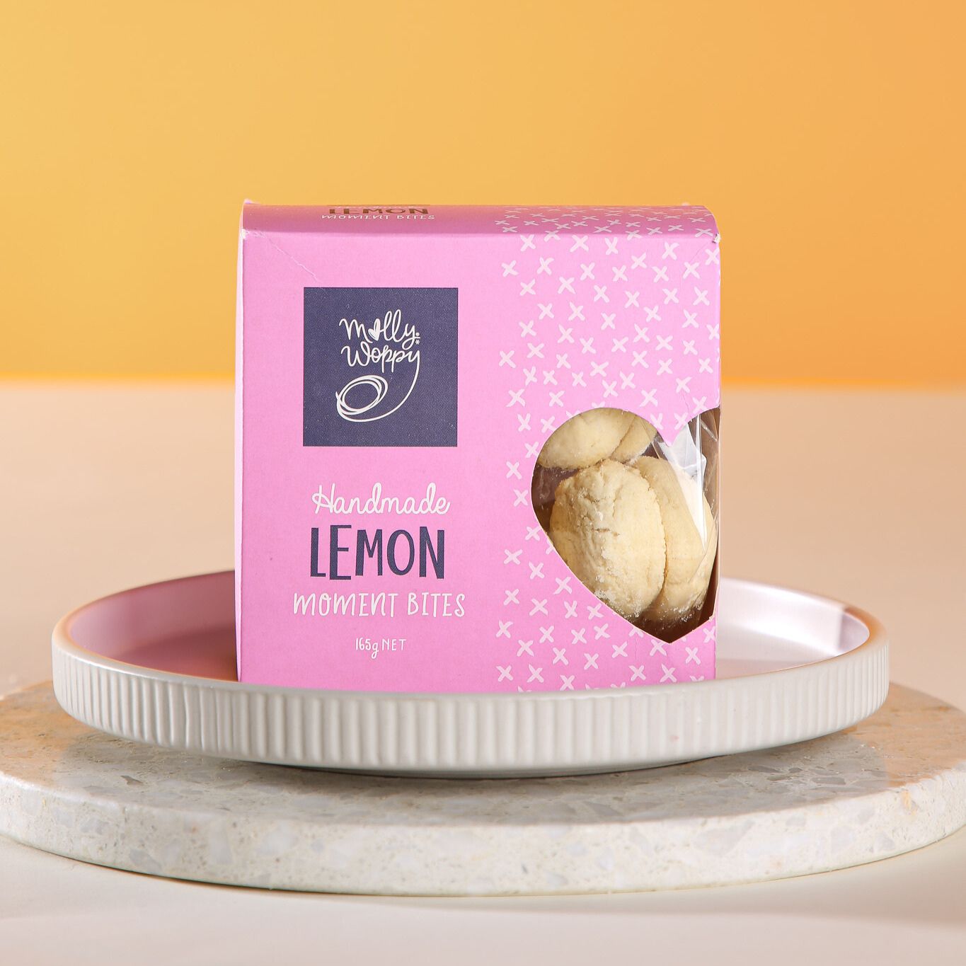 Molly Woppy Lemon Moments cookies – buttery shortbread with a creamy lemon filling. A delicious add-on for hampers, birthday gift boxes, and sweet gifts NZ. Perfect for food lovers who enjoy citrus treats.