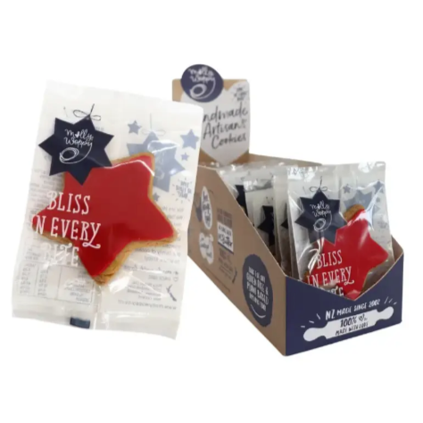 Molly Woppy red iced gingerbread star Christmas cookie 24g

Tree image: