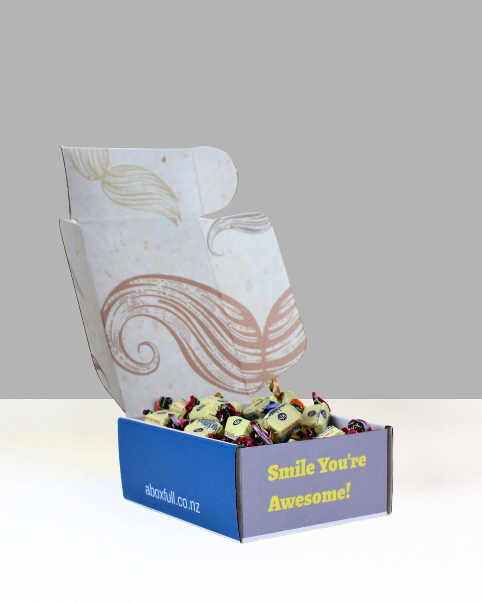 Toffee lolly gift box NZ with 500g Mackintosh’s Deluxe Toffees in a playful moustache themed gift box.