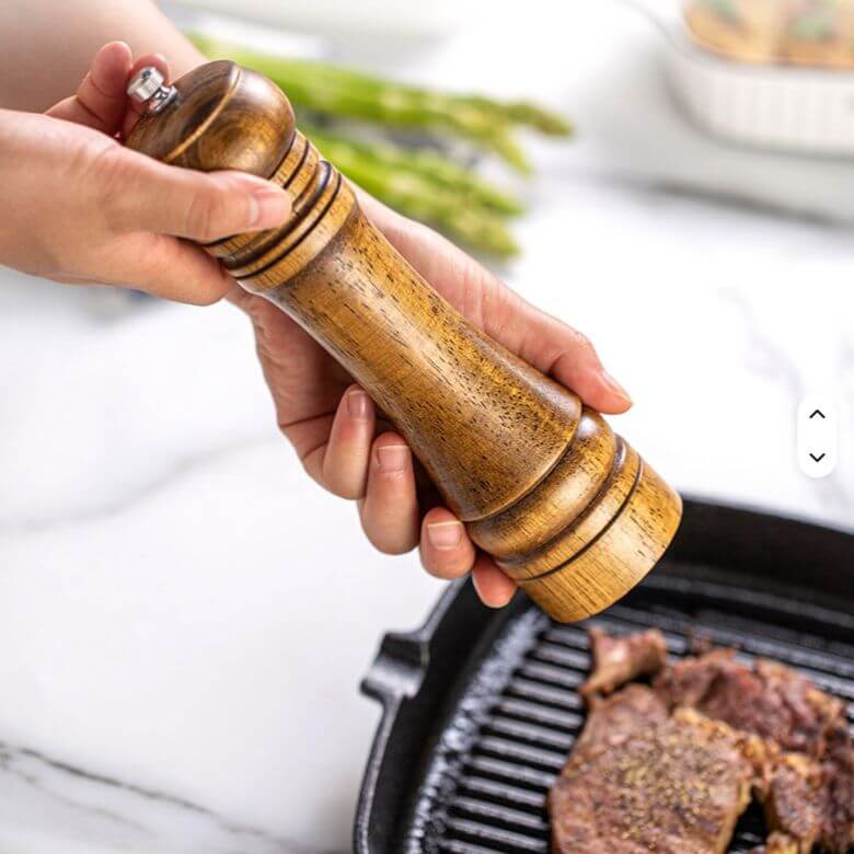 Traditional premium pepper mill made from solid wood, timeless kitchen essential and high-quality housewarming gift NZ 