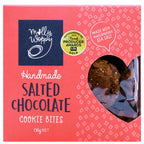 Salted Chocolate Cookie Bites in 130g packs,  gourmet chocolate cookies sprinkled with Marlborough Sea Salt, perfect for gifting and wholesale in New Zealand.