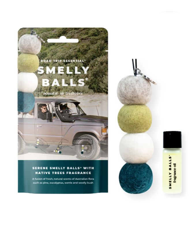 Smelly Balls reusable air freshener with Native Trees fragrance – a stylish and eco-conscious car accessory. Ideal add-on for hampers, quirky gift boxes, and thoughtful wellbeing gifts NZ. Perfect for lovers of fresh, nature-inspired scents.