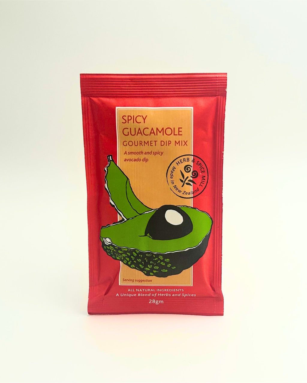 Spicy Guacamole gourmet dip mix packet on a white background