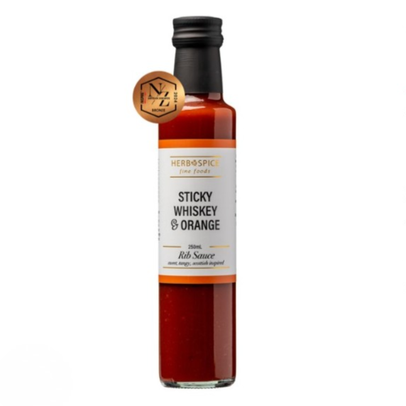 Sticky Whiskey & Orange Rib Sauce 250ml gourmet BBQ sauce available to add to your custom Build a Box gift from A Box-Full NZ.