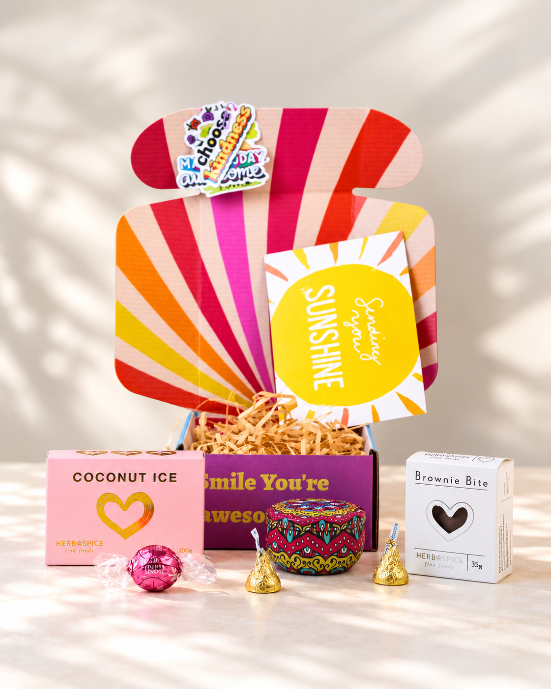 Our Sweet Little Moments Box is filled with delicious treats and thoughtful touches to brighten someone's day. Whether you're sending a birthday surprise, saying thank you, offering encouragement or simply letting someone know you're thinking of them, this affordable gift box is guaranteed to bring a smile.
