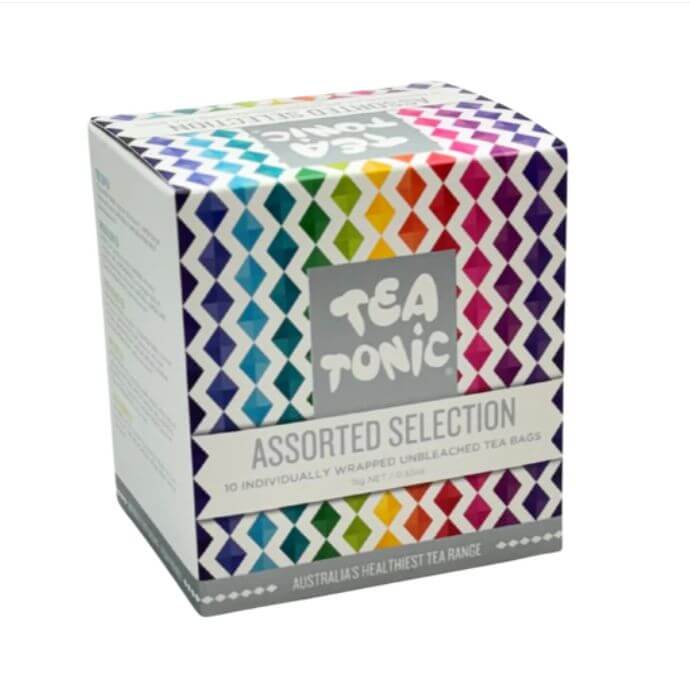 Tea Tonic sampler box containing 10 individually wrapped unbleached teabags | Wellbeing Gift NZ 