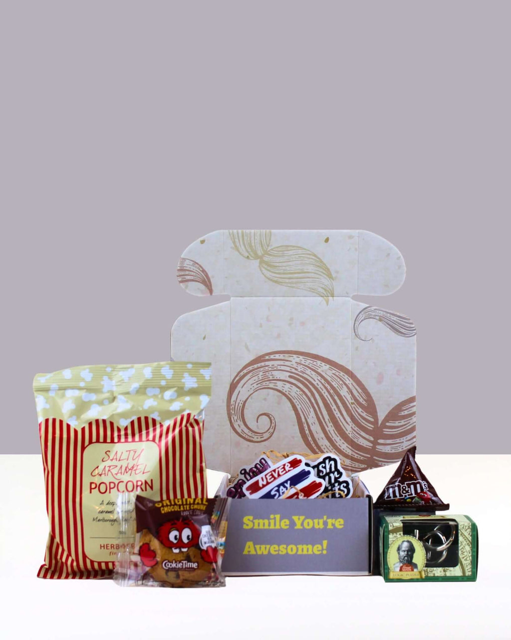 Affordable gift box NZ Brilliant Minds Gift Box with cookie, M&M’s, puzzle, affirmation stickers and keepsake box