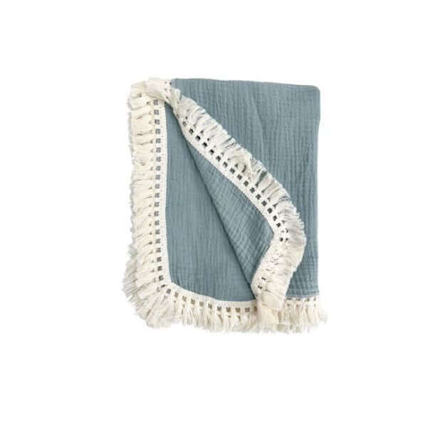 “Pale Blue 100% Cotton Throw — breathable, soft, and perfect as a Wellbeing Gift NZ for relaxing at home.”