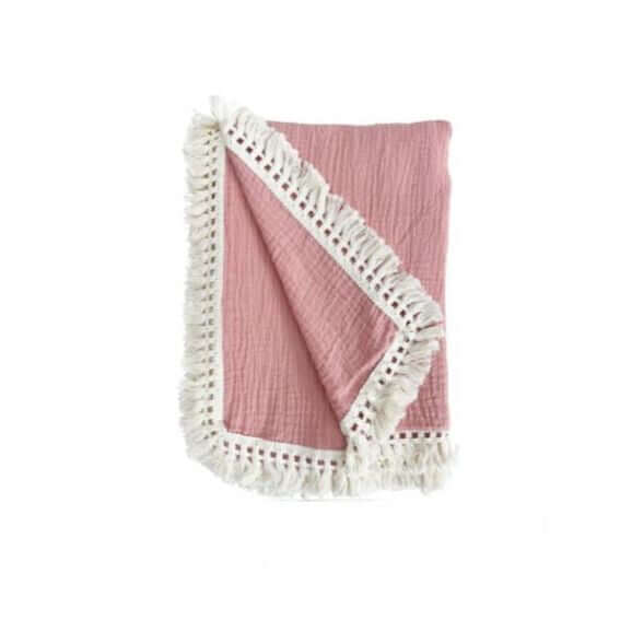 “Pale Pink Cotton Throw — lightweight, versatile, and ideal as a Wellbeing Gift NZ for birthdays or gift hampers.”