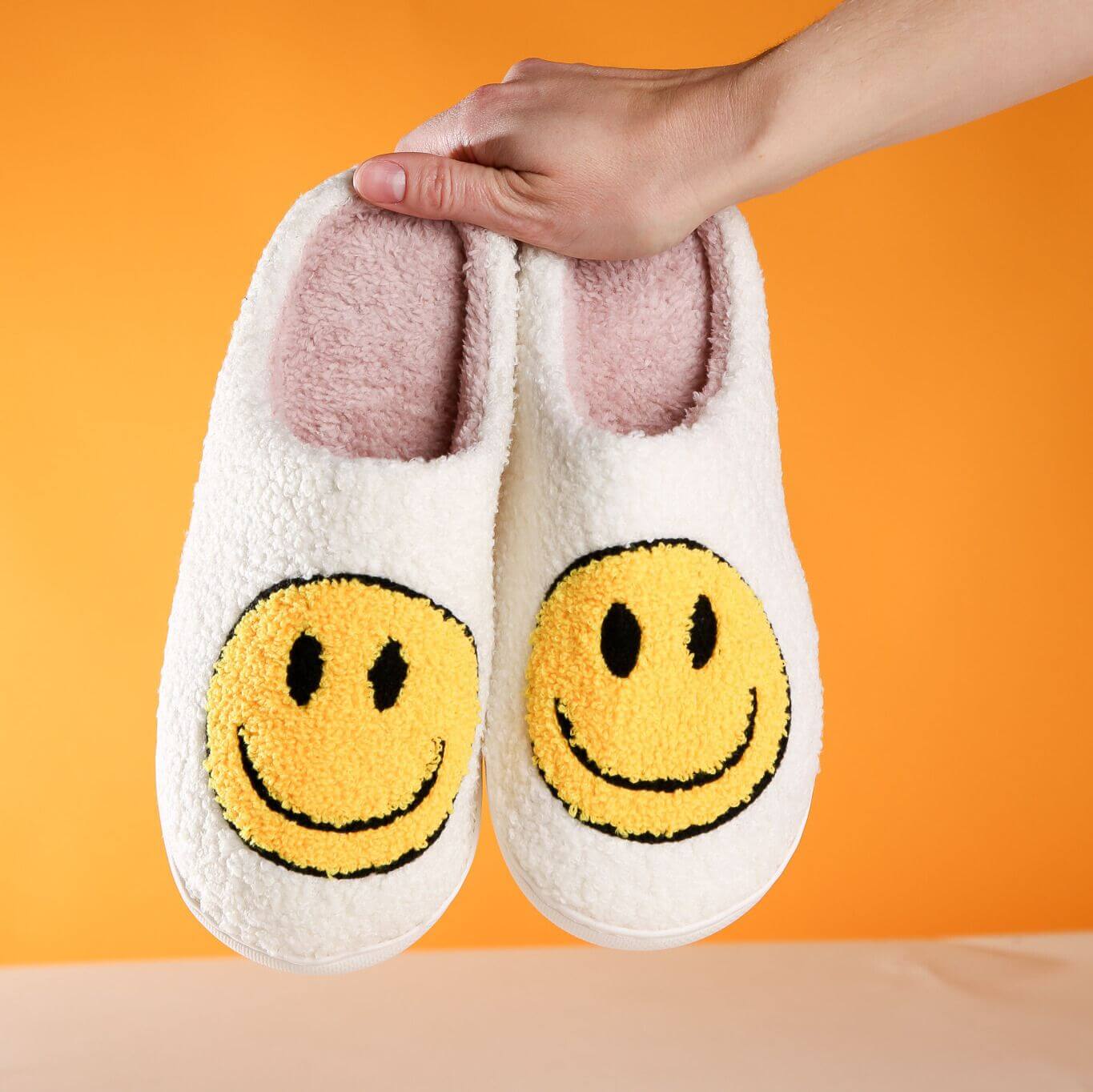 Yellow smiley slippers soft and snug – quirky and fun gift NZ for her or him