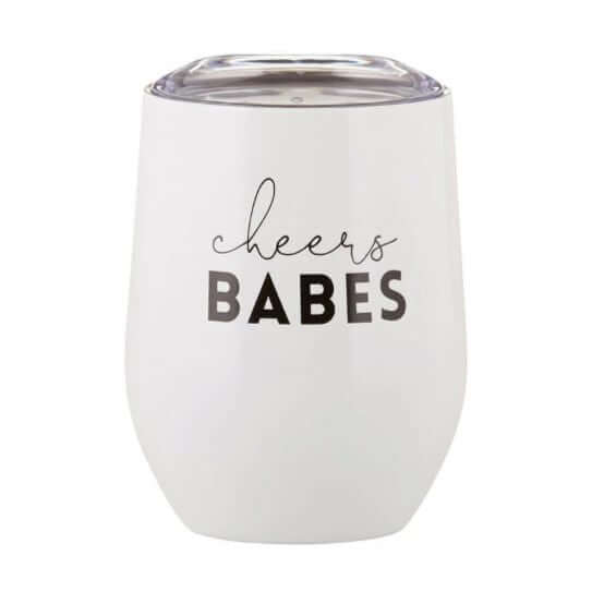 Gifts For Her NZ — “Cheers Babe” wine tumbler: sleek, spill-proof, and perfect for picnics, parties, or cozy nights in; ideal for gift baskets, hampers, or Build-a-Box gifts.