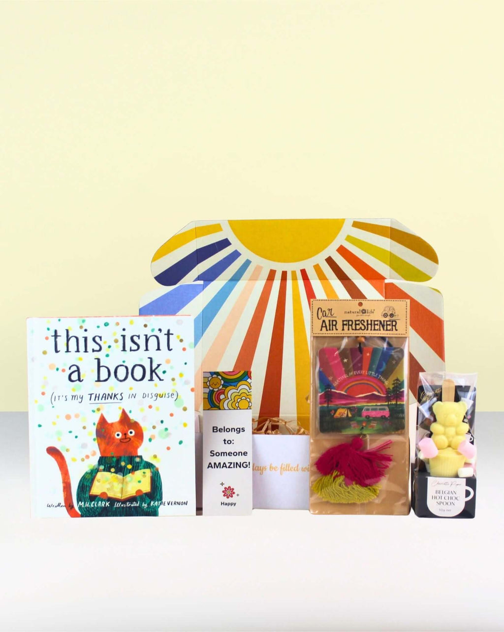 Thank-You Gift Box NZ Filled with keepsake thank-you book, gratitude air freshener, sweet treats, and a personalised card from A Box Full.
