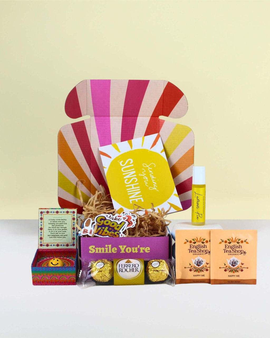Fun Gift Box for Positivity NZ with lucky charm keepsake, treats, and personalised message card