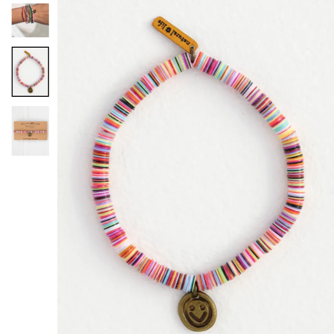 Sequin Disc Charm Bracelet - Smiley