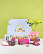 A Box-Full of Happiness Gift Box NZ – uplifting messages, treats, tumbler, Rose & Geranium bath bomb, and personalised card, beautifully packaged for NZ-wide delivery.

