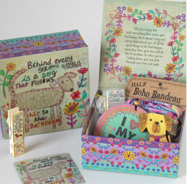 Empty Happy Gift Box made from paper, ideal for creating personalised gift boxes with chocolates, self-care items and thoughtful keepsakes in New Zealand.