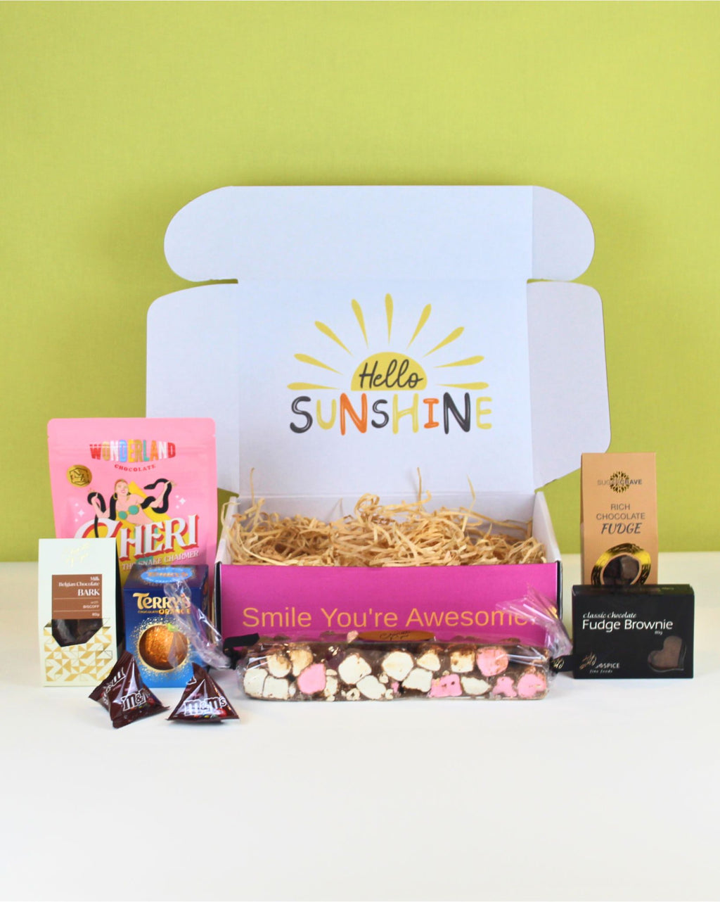 Box-Full of Deluxe Chocolate Treats NZ – Rocky Road, cashew milk caramels, assorted decadent chocolates, and personalised card, beautifully packaged for NZ-wide delivery.
