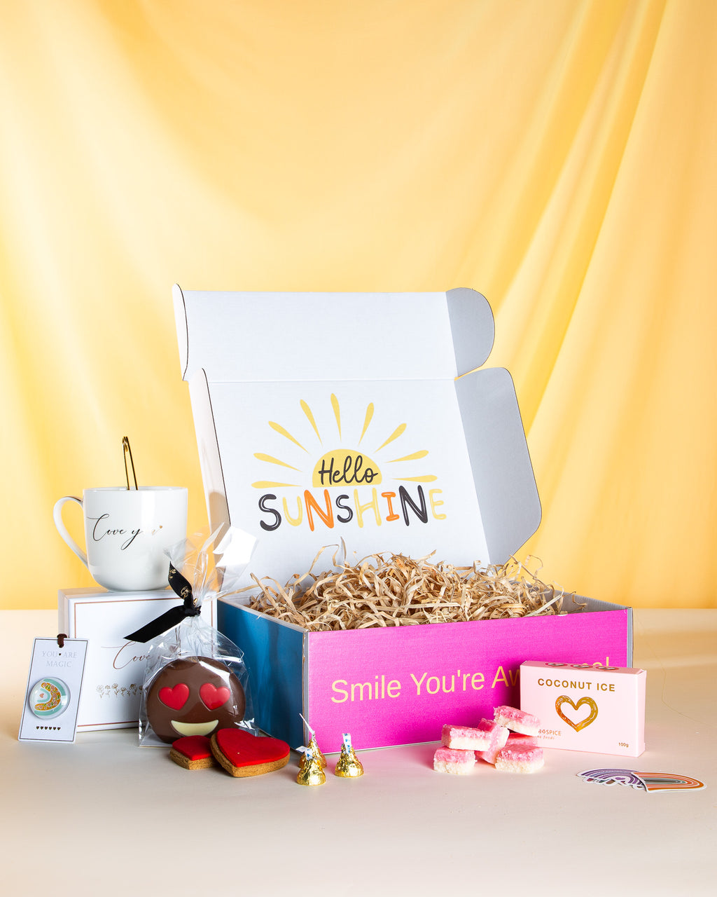 Box-Full of Love Gift Box NZ – fun and thoughtful gift box with mug, diffuser, chocolates, treats, and personalised card, ideal for sending love across New Zealand.
