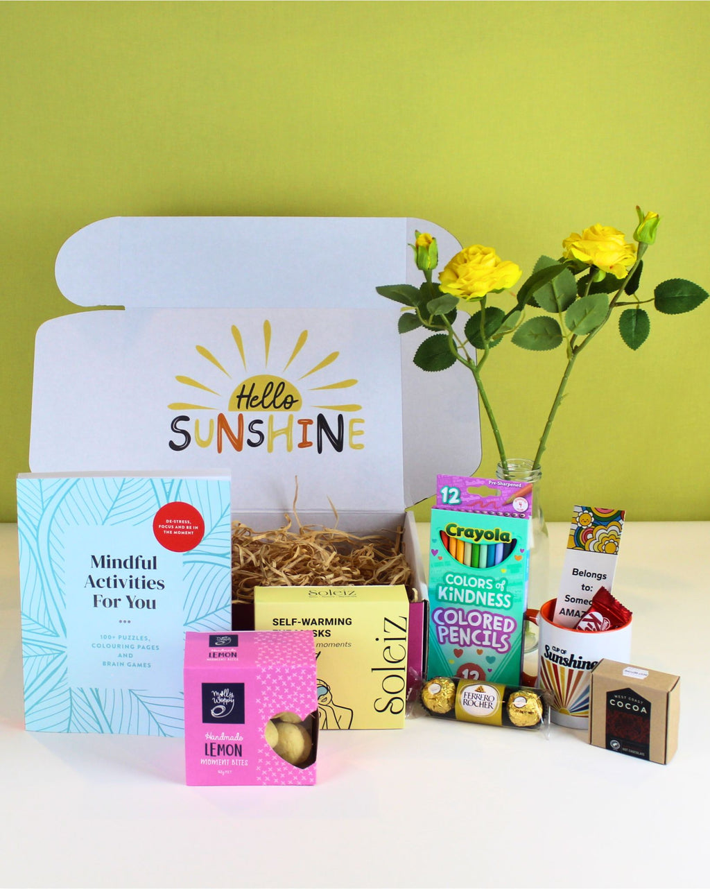 Box-Full of Peaceful Moments NZ – eye masks, puzzles, treats, hot chocolate, and personalised card, beautifully packaged for NZ-wide delivery, perfect for self-care.
