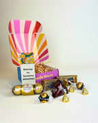 Choccy Cheer Gift Box NZ – assorted chocolates with personalised card, fun and indulgent gift for birthdays, thank-yous, or celebrations, NZ-wide delivery.
