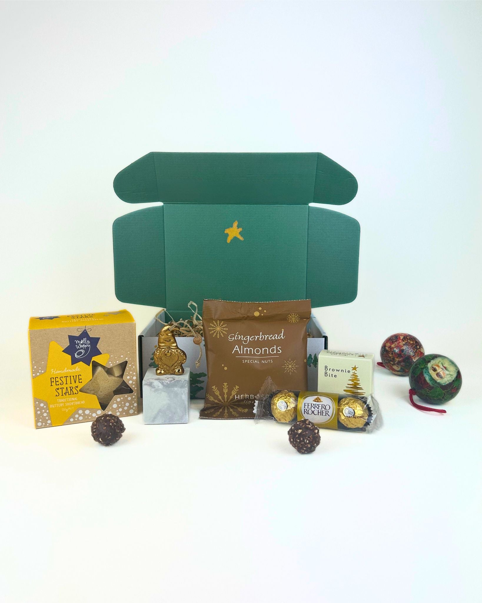 Affordable Christmas Gift Boxes NZ – festive gift box with premium treats and brass tree keepsake, perfect for teams, colleagues, and friends, NZ-wide delivery.
