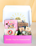 Crystal Cluster Gift Box NZ – beautiful crystal, treats, candle, tea, and personalised card, beautifully packaged for NZ-wide delivery, perfect for birthdays or thank-yous.
