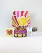 Petite Thinking of You Gift Box NZ – keepsake magnet, random mandala candle, and personalised card, beautifully packaged for NZ-wide delivery, perfect for small thoughtful gifts.
